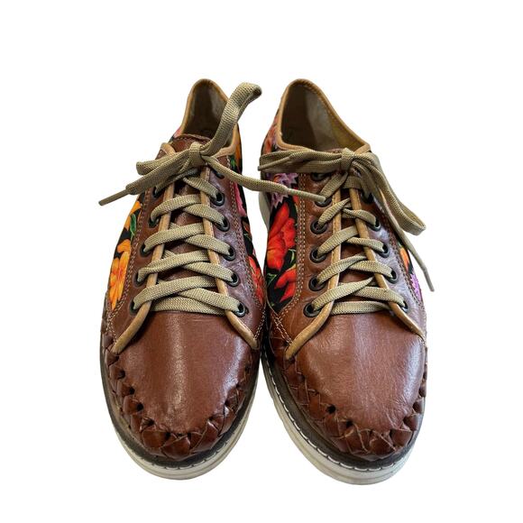 Handmade Mexico Leather Floral Huarache Shoes Women's Size 10 - Picture 1 of 10